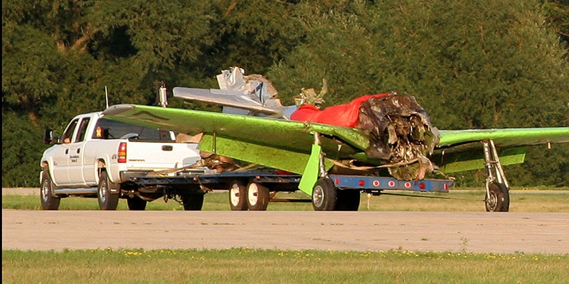 Fatal P-51 Crash - Hauling Away Wreckage