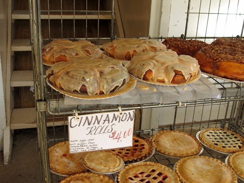 Cinnamon rolls, pecan rolls, and fresh pies at the Amish bakery
