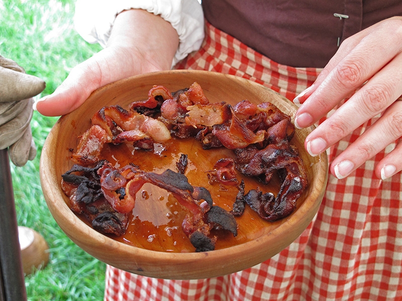 Bacon cooked over an open fire at the Revolutionary War Re-enactment