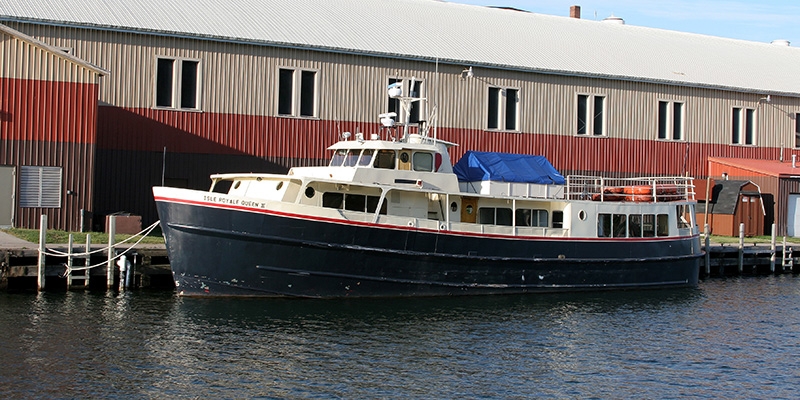 Isle Royale Queen II moored at Dee Stadium - Houghton, Michigan