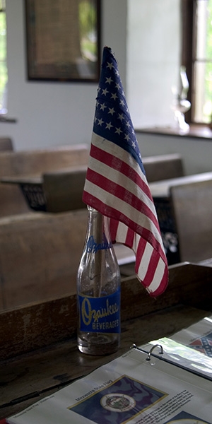 Flag on teacher's desk - Stony Hill School, Fredonia, Wisconsin