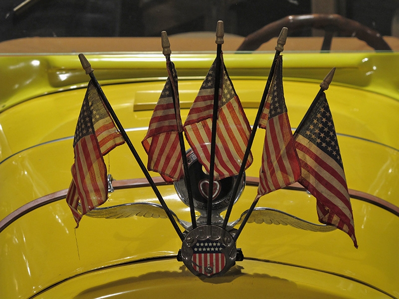 Small flags on a vintage vehicle at the Wisconsin Automotive Museum, Hartford, WI
