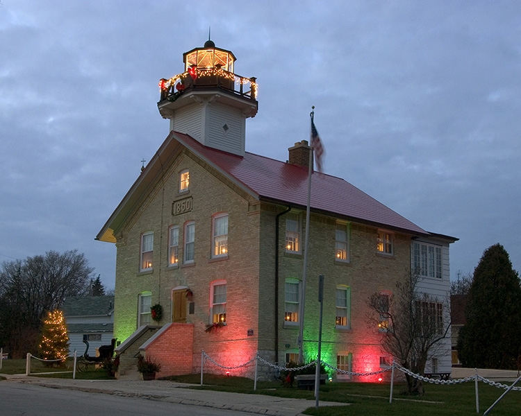 1860 Lightstation decorated for Christmas - Port Washington, WI
